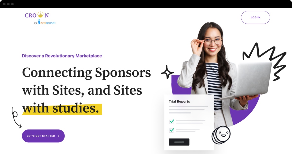 The Crown homepage: Connecting sponsors with sites, and sites with studies